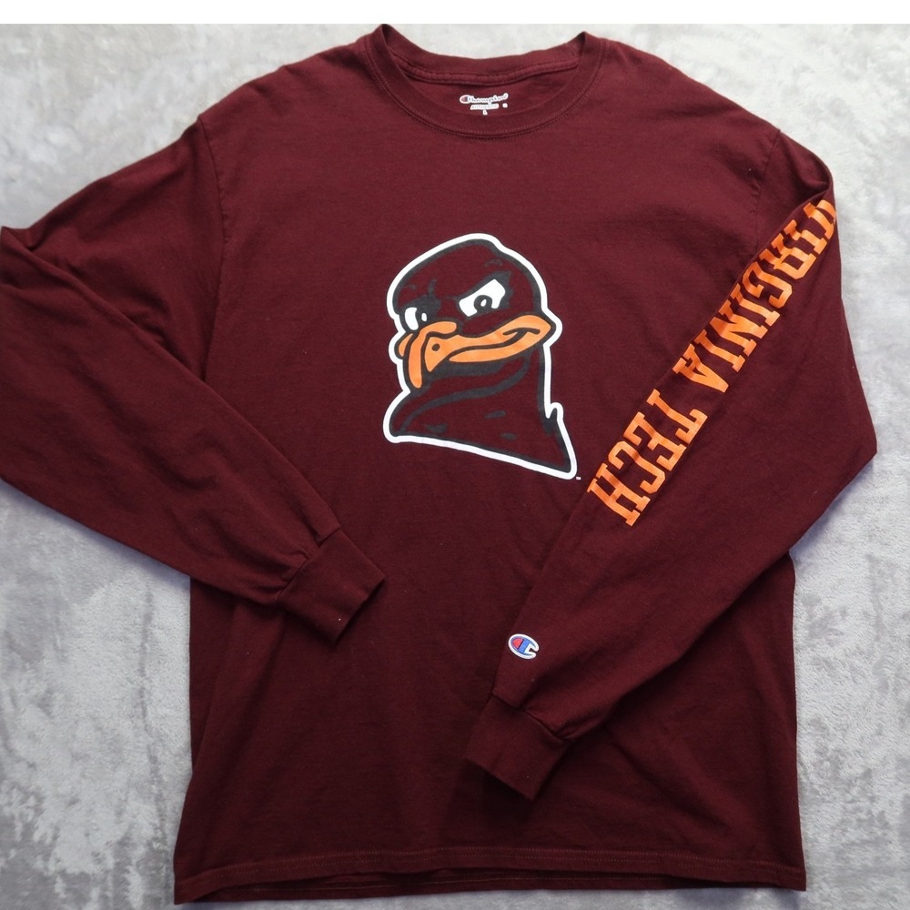 Virginia Tech Hokies Long Sleeve T-Shirt Maroon Men's L Hokie Bird - Picture 2 of 6
